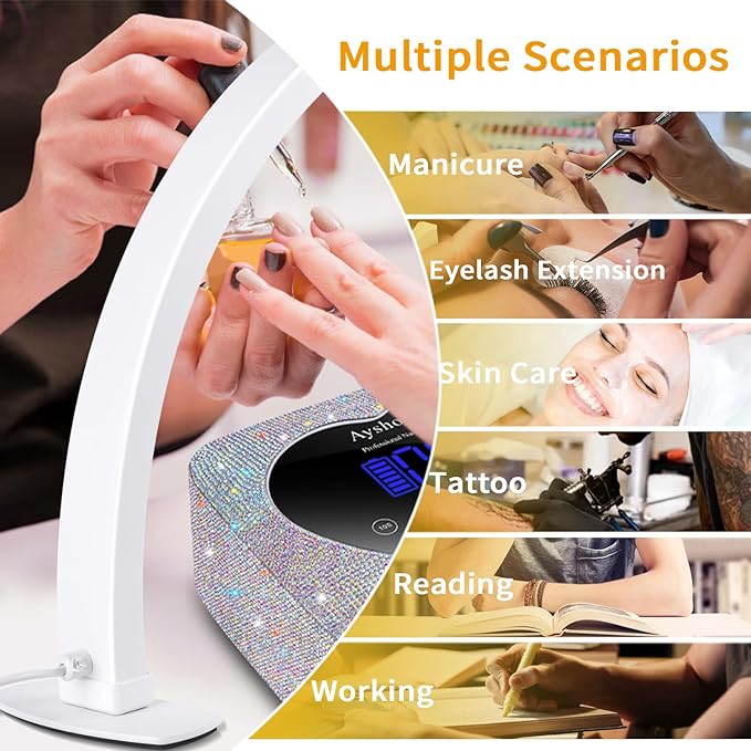 Half Moon Light for Nail Desk,29In Half Moon Lamp with Phone Holder,3000-6000K Nail Lamp Perfect LED Machine Light for Table (White)