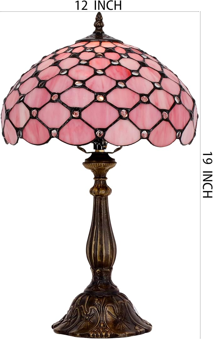 Tiffany Lamp Touch Control Table Lamp Pink Bead Style Stained Glass Desk Lamp 12X12X19 Inches Reading Light