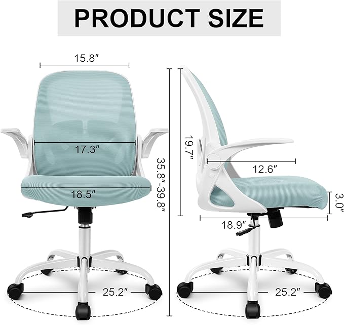 Primy Office Chair Ergonomic Desk Chair with Adjustable Lumbar Support and Height, Swivel Breathable Desk Mesh Computer Chair with Flip up Armrests for Conference Room(Light Blue)