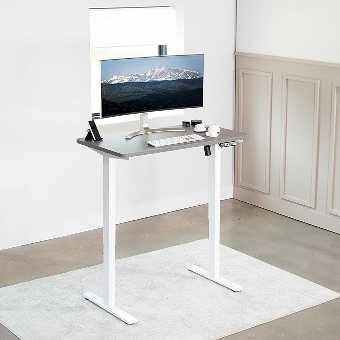 VIVO Electric 43 x 24 in Standing Desk, Memory Height Adjustment, 1B Series, One-Piece Dark Gray Top, White Frame, DESK-KIT-1W4G