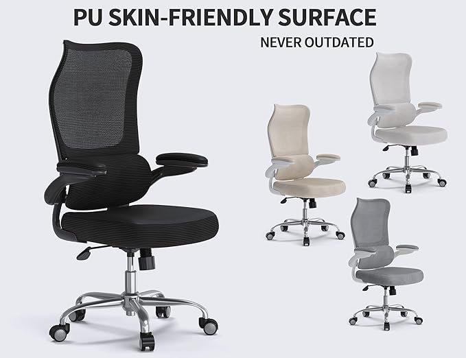 TRALT Ergonomic Office Chair - Desk Chair with Wave High Back Adjustable Lumbar Support Computer Chair - Gaming Chairs Mesh Backrest and PU Leather Seat for Home Reading Chairs to Adults(Black)