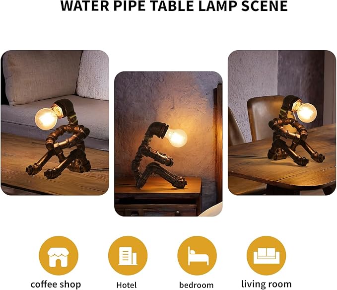 XEYOU Steampunk Table Lamp Vintage Industrial Iron Robot Desk Lamp Creative Water Pipe Robot Light for Bedside Table Nightstand Bar Restaurant Café
