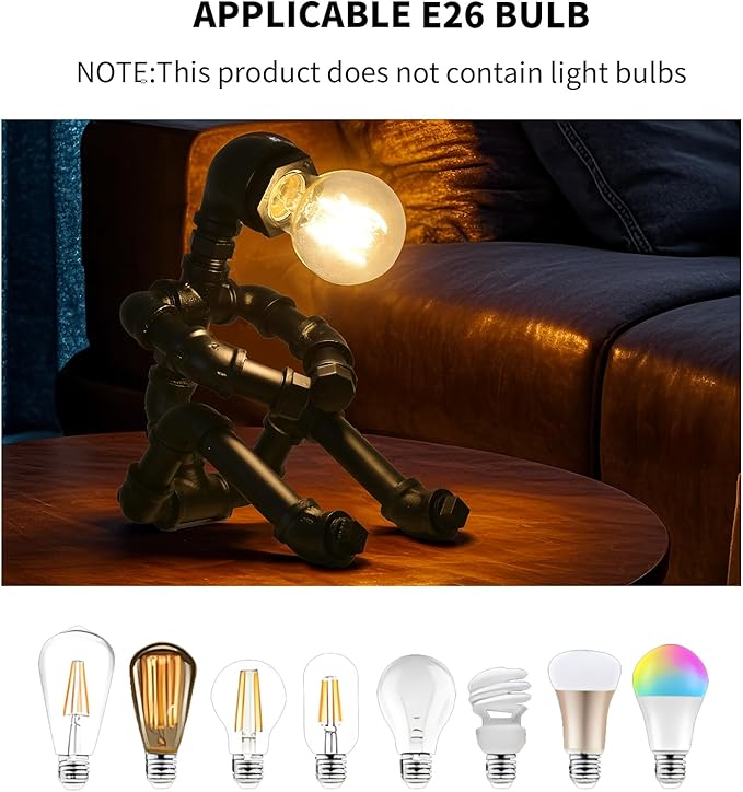 XEYOU Steampunk Table Lamp Vintage Industrial Iron Robot Desk Lamp Creative Water Pipe Robot Light for Bedside Table Nightstand Bar Restaurant Café