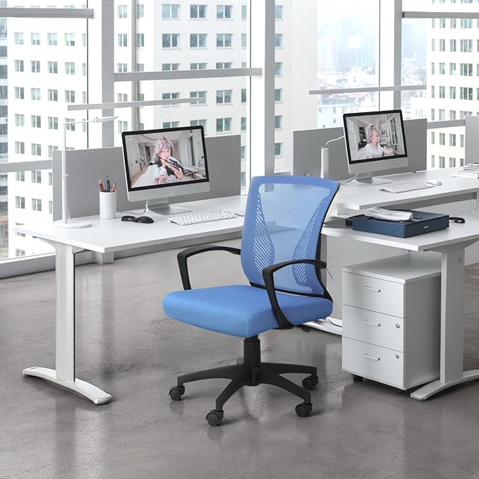 Furmax Office Chair Ergonomic Computer Desk Mesh Chair Mid Back Swivel Lumbar Support with Armrest (2, Blue)
