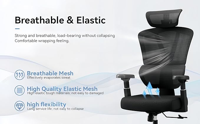 Ergonomic Office Chair - 400 lbs Capacity High-Back Mesh Computer Chair with Lumbar Support, Adjustable Headrest | Home and Gaming Desk Chair,Black