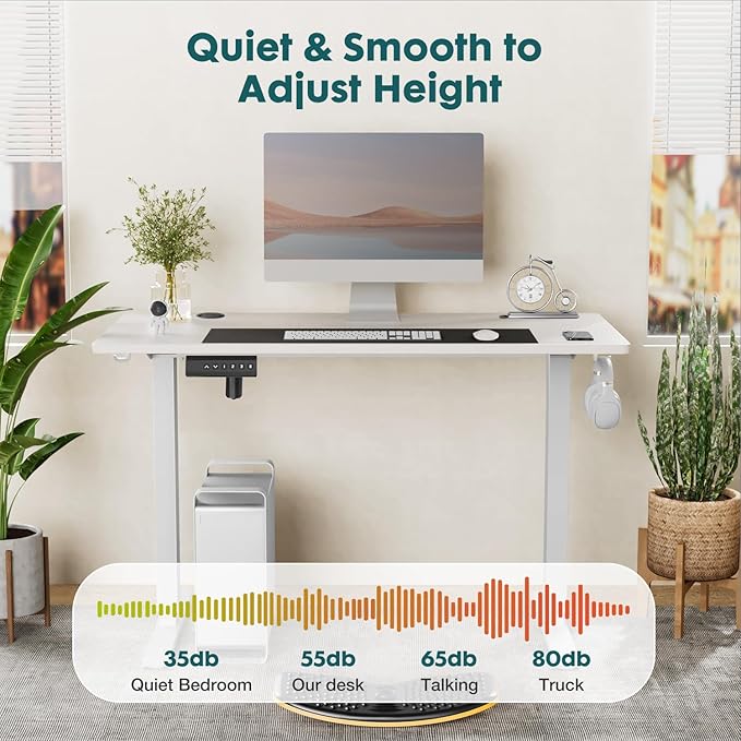 Electric Standing Desk, Adjustable Height Stand up Desk, 40x24 Inches Sit Stand Home Office Desk with Splice Board,White