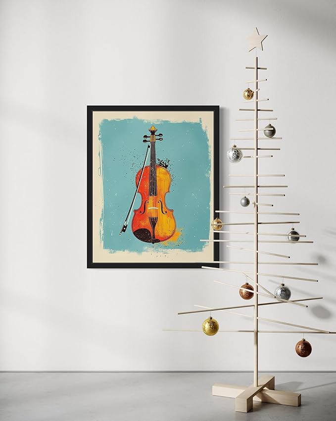 Violin Pop Art Poster Print, Vintage Retro Wall Art Decor Paintings Classic Artwork for Bedroom Living Room Decorations. 43 (Violin, 11 x 14 inches, Black Frame)