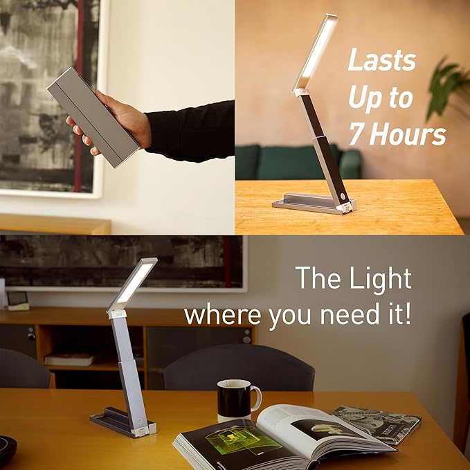 Portable LED Desk Lamp – Ultra-Compact, Foldable, Adjustable Brightness, 180-Degree Rotation, Type-C Fast Charging for Home, Office, Travel, Multi-Purpose Use - Grey