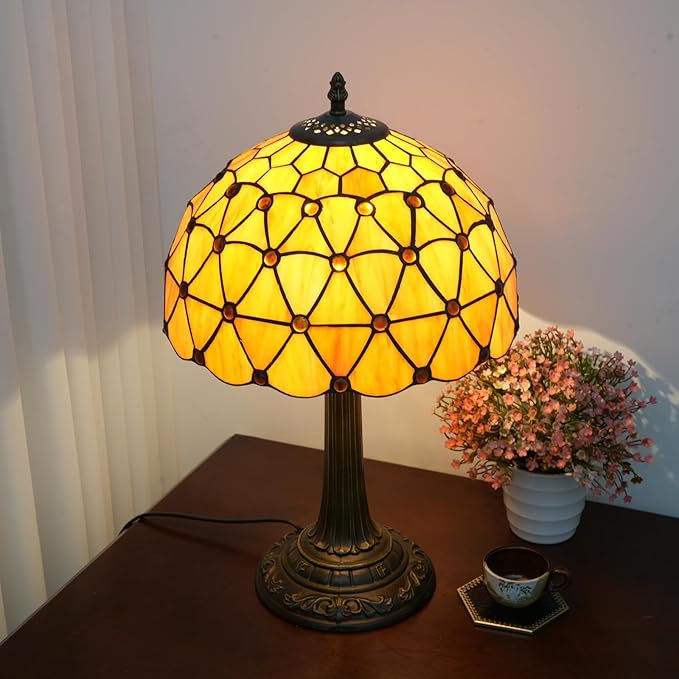Tiffany Lamps Vintage Orange Lamp Mushroom Bedside for Bedroom Dector Stained Glass Table Lamp Living Room Office Kitchen Hotel Bar Farmhouse 12 Inch Aesthetic Nightstand 70s 80s Reading Desk Light