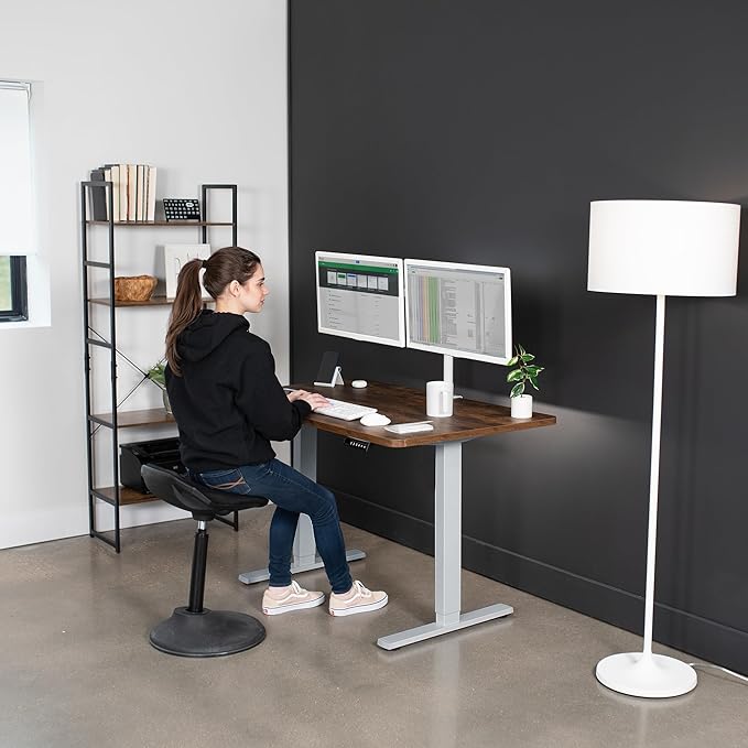 VIVO Electric 48 x 30 in Rustic Standing Desk, Memory Height Adjustment, 1B Series, One-Piece Vintage Brown Top, Gray Frame, DESK-KIT-1G5N