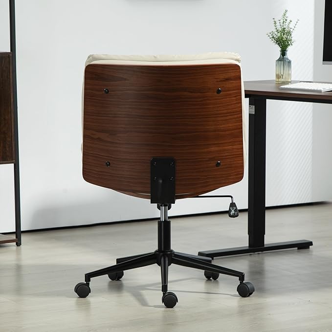 Office Chair, Criss Cross Legged Office Desk Chairs with Wheels, PU Leather Adjustable Swivel Walnut Task Chair with Wide Seat, Ergonomic Mid Back Computer Chair for Meeting Room, Home