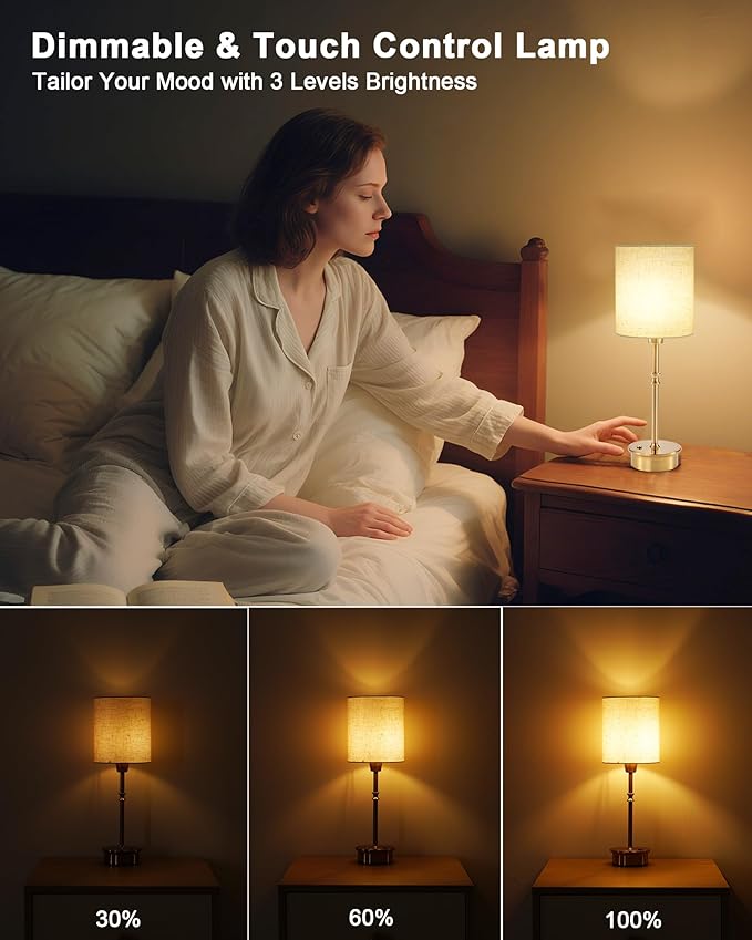 UMEXUS 16" Rechargeable Cordless Table Lamp Set of 2, Dimmable, Touch Control, Linen Shade, Small Battery Powered Lights, Gold Ambient Lighting for Living Room Bedroom Nightstand