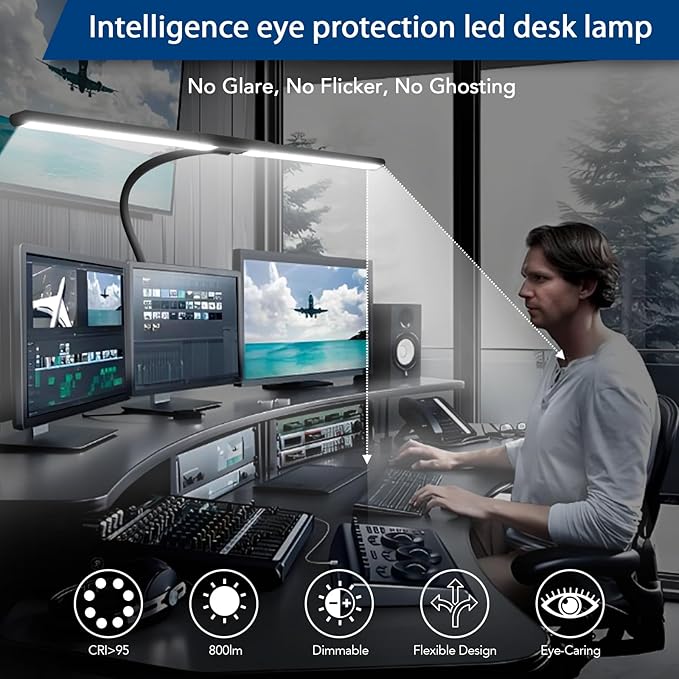 LED Desk Lamp for Office Home, an Eye-Protecting Architect's Work Light with Clips,33 inches, 24W,Ultra-Bright 1336 lumens,Adjustable lightTableOffice Desk lamp