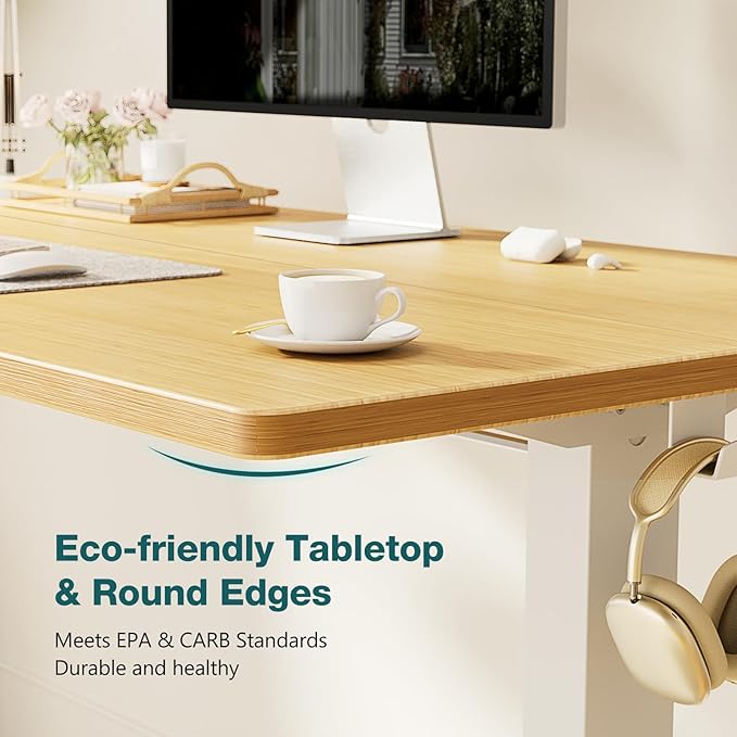 Electric Standing Desk, Adjustable Height Stand up Desk, 40x24 Inches Sit Stand Home Office Desk with Splice Board,Bamboo