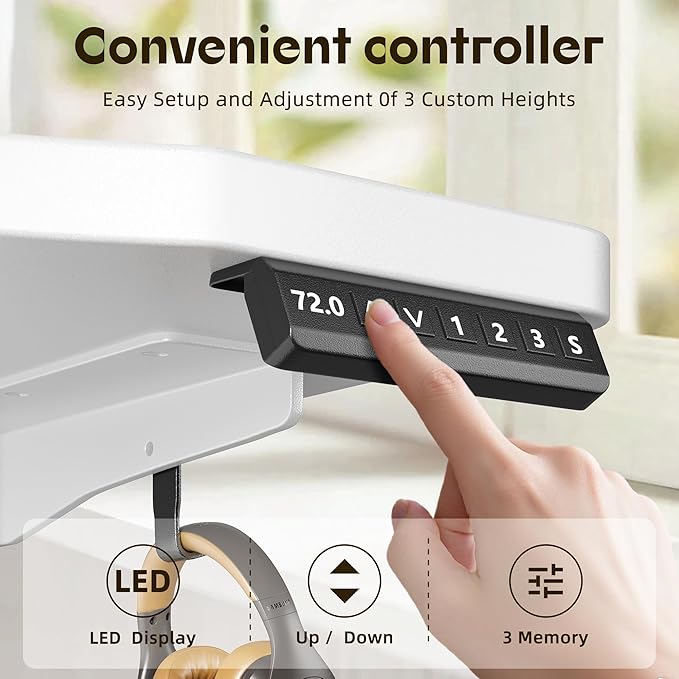 EnHomee 48 x 24 Inches Electric Standing Desk with Light Strip, Stand up Desk with Memory Preset, Height Adjustable Desks for Work Home Office, Computer Desks with Detachable Side Mount Pocket, White