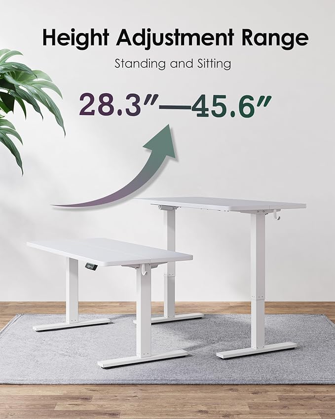 TIQLAB Height Adjustable Electric Standing Desk, 40 x 24 inch, Sit Stand Up Desk, Splice Board, Computer Home Office Desk, White Top