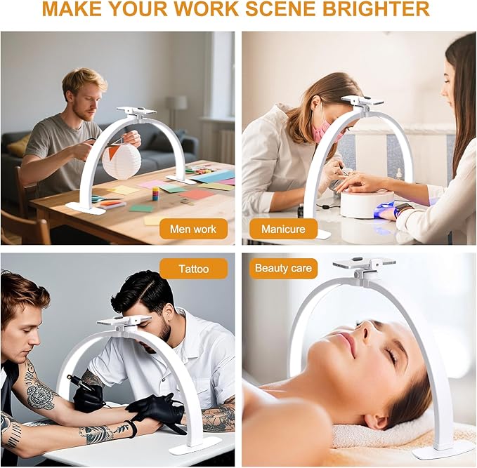 Half Moon Light for Nail Desk, Nail Light for Desk with Phone Holder and 10 Adjustable Brightness and 3 Color Temperature for Manicure, Tattoos, Eyebrows