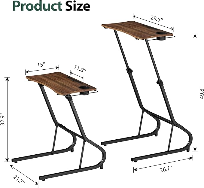 GRLEAF Adjustable Height Standing Desk for Walking Pad Treadmill, Desk for Laptop with Cup Holder, Desk for Bike/Cycling, Used for Bedrooms and Offices (Vintage Brown)