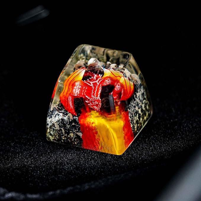 Red Dragon with Volcano Fantasy Artisan Keycap R1 SA Profile Custom Cool Dragon Keycaps 1U ESC Handmade Gaming Resin Key Cap Cherry MX Switch Compatible Mechanical Keyboard Dragon Lover Gift