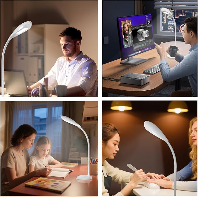 Desk Lamp, LED Eye-Caring Table Lamp, Study Lamps with Flexible Goose Neck for Bedroom, Eye-Caring Light, 3 Brightness 360° Rotation Touch Table Gooseneck Lamp, Bright for Bedroom, Study, Home Office