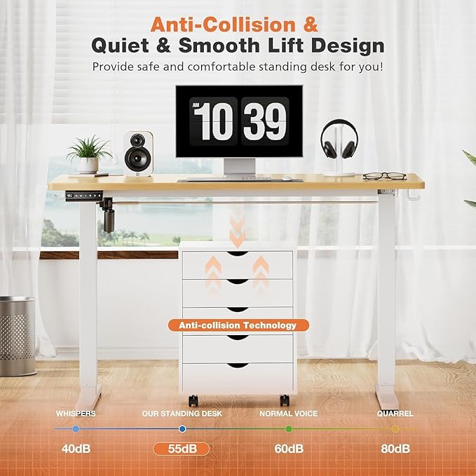 Sweetcrispy Electric Adjustable Height Standing Desk - 55 x 24 inch Sit to Stand Up Desk with Splice Board, Rising Home Office Computer Table with 2 Hook and Wire Hole for Work