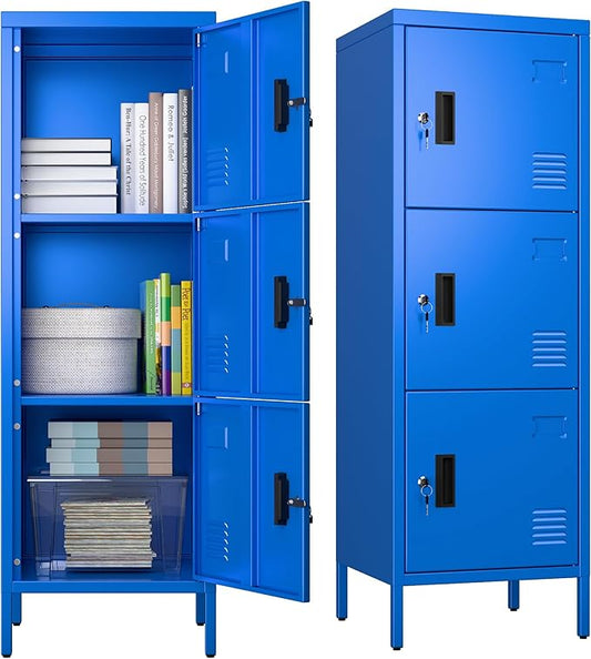 Metal Locker with Ventilation Holes, Metal Storage Cabinet with Lock and Card Slof for Home,School, Office, Gaeage,47.3" H x 15.8" W x 15.8" D,Assembly Required,Blue