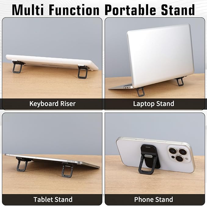 2 PCS Large Size Zinc Alloy Mini Foldable Laptop Stand for Desk, Portable Computer Keyboard Riser with 2 Adjustable Angles, Self-Adhesive Invisible Laptop Riser, Mini Metal Laptops Feet Lifter