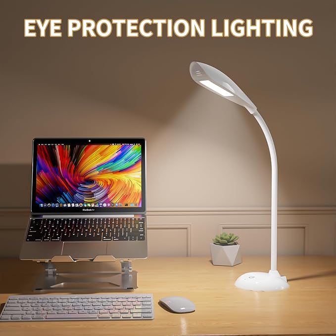 Desk Lamp, LED Eye-Caring Table Lamp, Study Lamps with Flexible Goose Neck for Bedroom, Eye-Caring Light, 3 Brightness 360° Rotation Touch Table Gooseneck Lamp, Bright for Bedroom, Study, Home Office