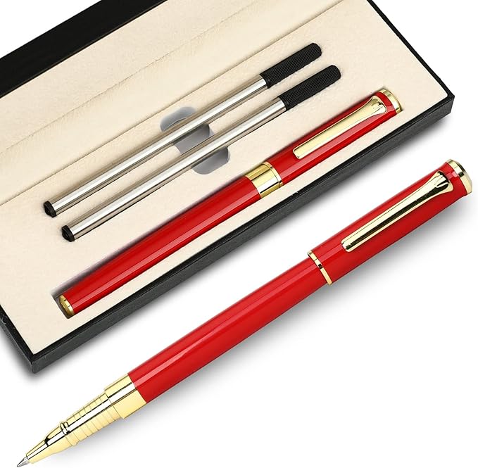 YIVONKA Luxury Ballpoint Pen Black Refill Line width 0.5mm,Best Office Pen Gift for Men & Women Professional Executive,Nice BallPens Classy Gift Box (Red)