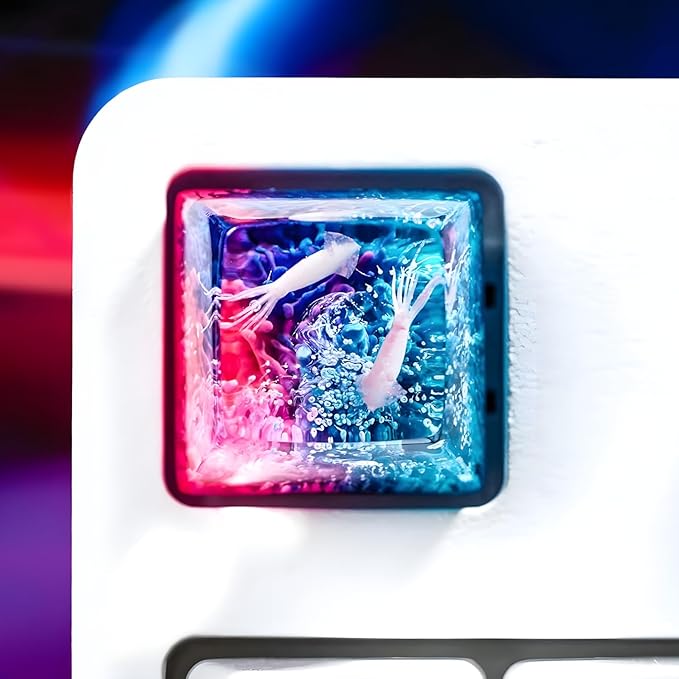 Squid Artisan Keycap Pink Blue Coral Reef R1 SA Profile Custom Sea Creatures Keycaps 1U ESC Handmade Gaming Ocean Resin Key Cap Cherry MX Switch Compatible Mechanical Keyboard Squid Lover Gift