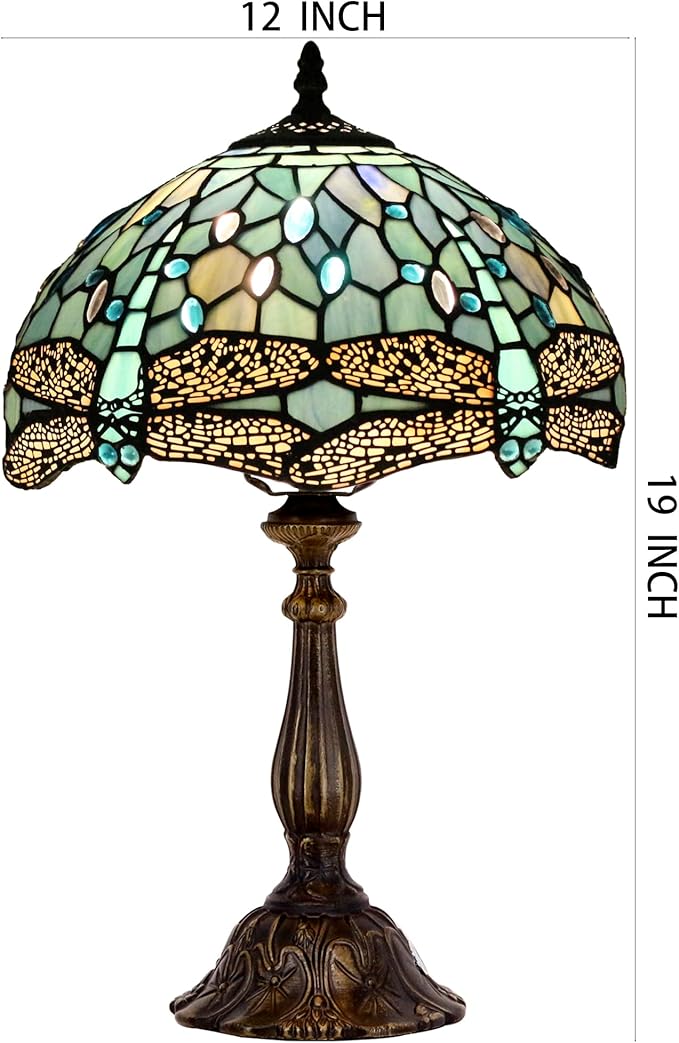 Tiffany Lamp Touch Control Table Lamp Sea Blue Stained Glass Desk Lamp 12X12X19 Inches Dragonfly Style Reading Light