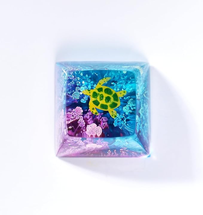 Sea Turtle Artisan Keycap Deep Blue Purple Ocean R1 SA Profile Custom Sea Creatures Keycaps 1U ESC Handmade Gaming Resin Key Cap Cherry MX Switch Compatible Mechanical Keyboard Turtle Lover Gift