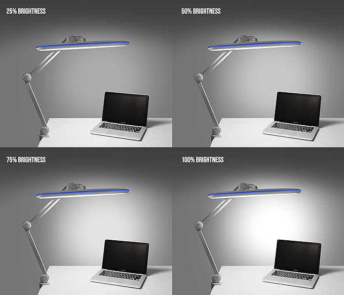 Neatfi XL 2,200 Lumens LED Desk Lamp, 23 Inches 24W, Adjustable Arm, Dimmable, Eye Caring, Nail Light for Home, Office, Study Lamp (Non-CCT with Clamp, Silver)