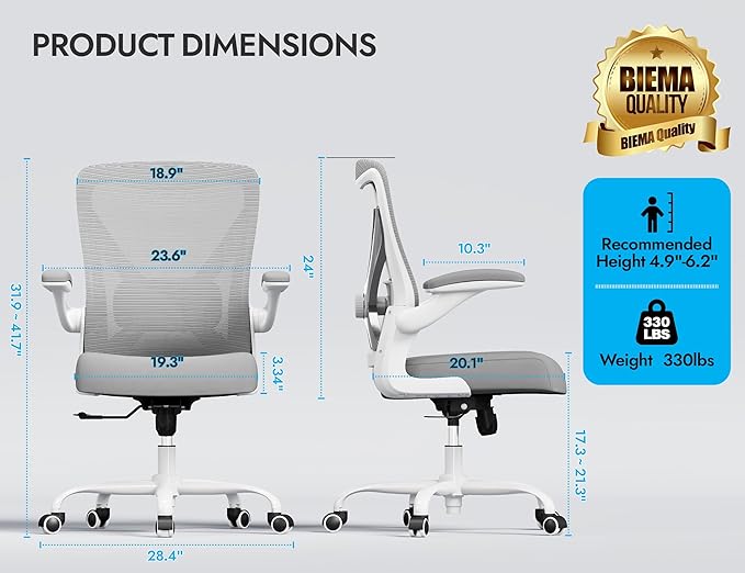 Ergonomic Office Chair with Lumbar Support - Adjustable Computer Desk Chairs for Home Office, Gaming, and Work - Comfortable and Supportive Desk Chairs for Adults(Grey Silver)