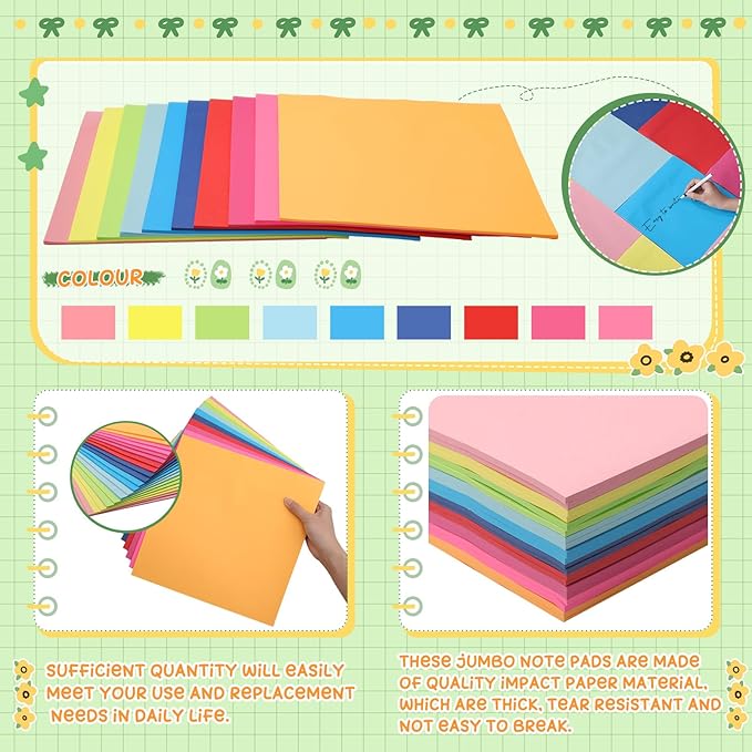 Zubebe 20 Pads 11 x 11 Inch Large Sticky Notes Jumbo Bright Colors Sticky Notepads Self Stick Note Square Memo Post Stickies for Office School, 25 Sheets/pad (Multicolor)