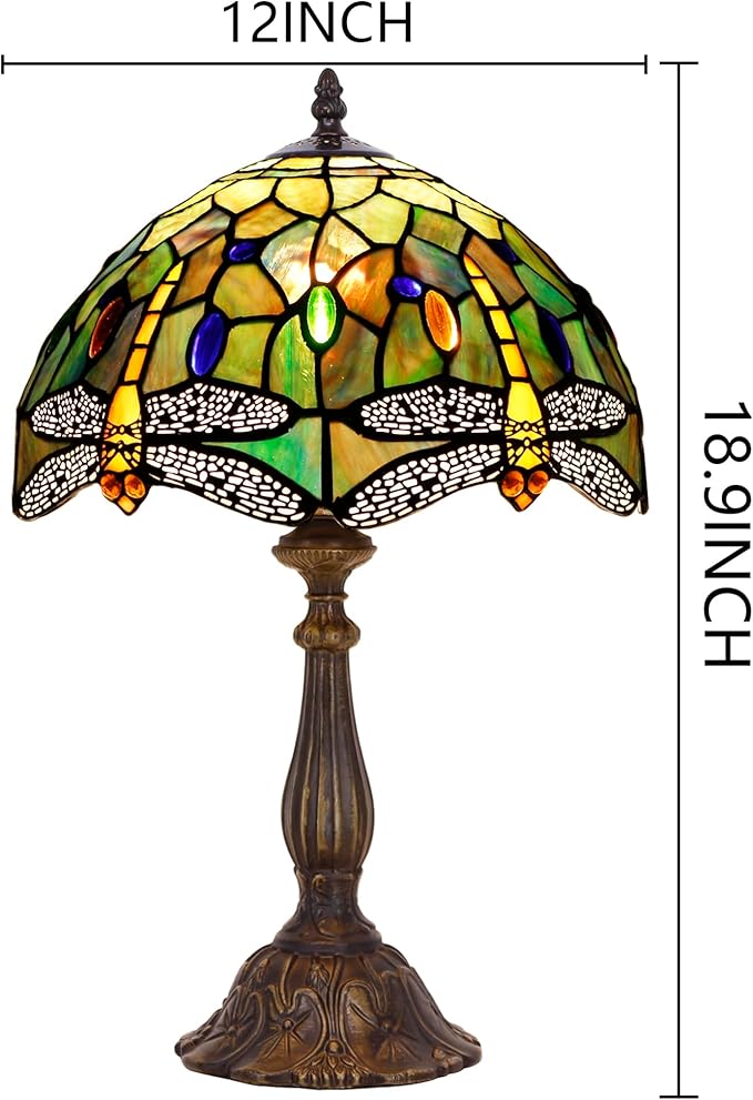Tiffany Lamp Touch Control Table Lamp Brown Yellow Stained Glass Desk Lamp 12X12X19 Inches Dragonfly Style Reading Light