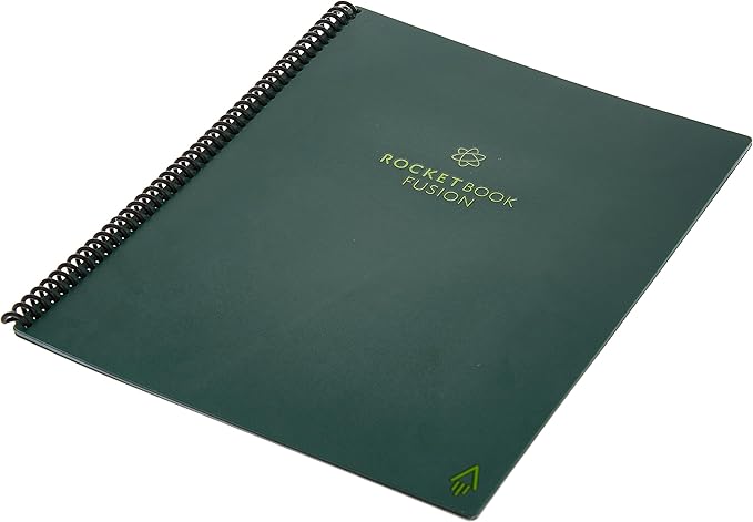 Rocketbook Fusion Reusable Undated Productivity Planner, Letter Size 8.5x11, Green - Goals, Monthly and Weekly Calendar, Daily To-do List, Lined and Dotted Notes Pages