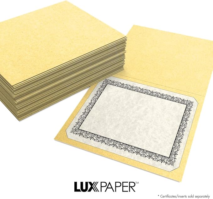 LUXPaper 9.5" x 12" Certificate Holders | Gold Metallic | 100lb. Cover | 250 Qty