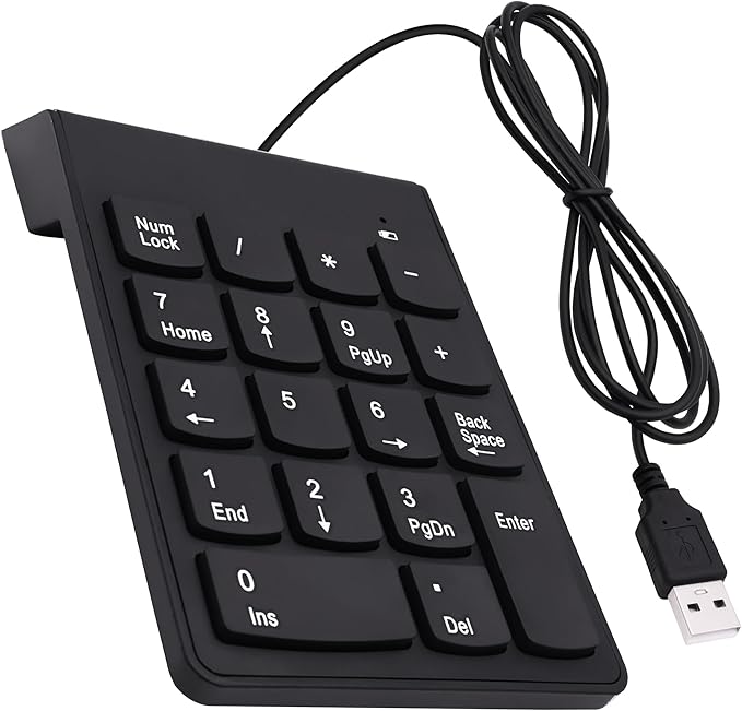 USB Numeric Keypad Wired Number Pad Portable USB Numpad 18 Key Number Keyboard for Laptop, PC, Computer, Desktop- Black