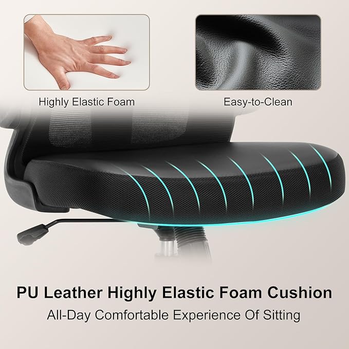 Office Chair, Ergonomic Desk Computer Chair with PU Leather Cushion, Home Office Desk Chairs with Flip-Up Arms and Adjustable Lumbar Support