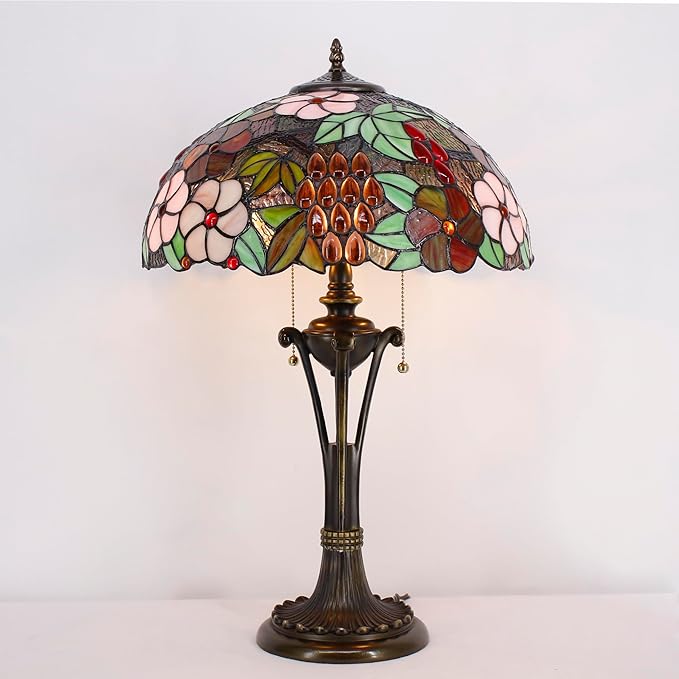 Tiffany Table Lamp Purple Red Stained Glass Desk Lamp 16X16X24 Inches Grape Style Reading Light