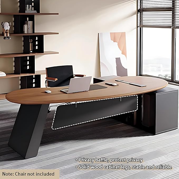 Home Office Desk - L Shape Office Table with Side Cabinet, Solid Wood Executive Desk with Large Desktop & Desktop Power Supply, Novel Design (104IN)