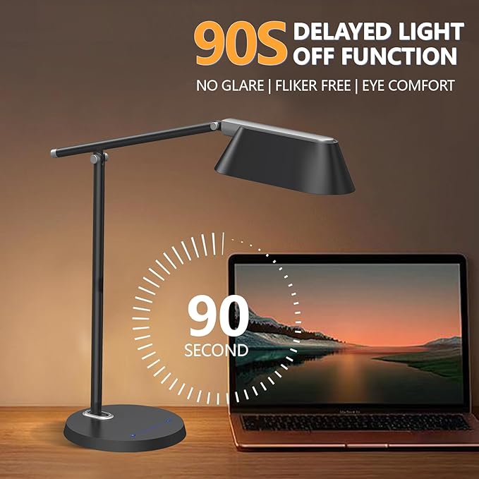 LED Desk Lamp for Office Home, Eye-Caring Ultra-Large LED Panel Desk Light with Multi-Angle Adjustment, Touch Desk Lamps with Stepless Dimming for Smart Delayed Shutdown Night Light, Reading, study.