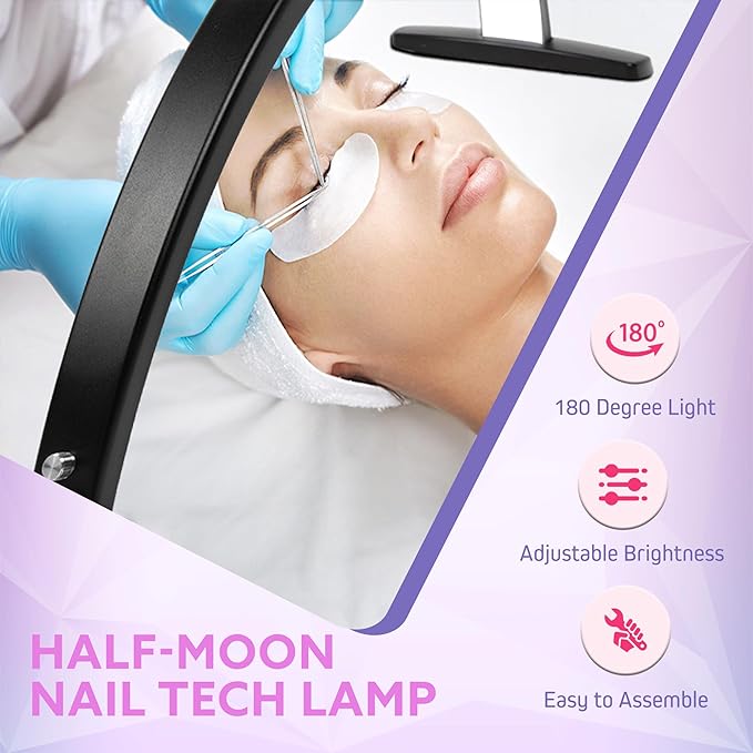 Half Moon Light for Nail Desk, – 2000 Lumen Half Moon Aluminum Table Lamp Nail Desk Lamp with Wire Controller & Remote, LED Brightness for Beauty Tattoo Crafts, Eyelash Makeup, Lash Tech Black