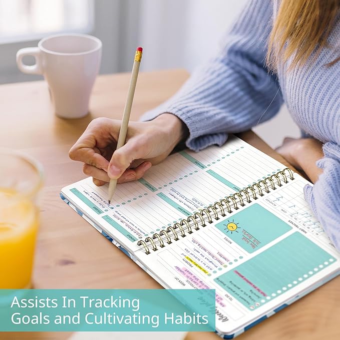Undated Weekly Planner, Weekly To Do List Notebook with Goal & Habit Tracker Organizer, A5 Weekly Planner Notebook with Spiral Binding, 6.1" x 8.2" - Blue Blossom