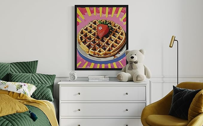 Waffle Pop Art Poster Print, Vintage Retro Wall Art Decor Paintings Classic Artwork for Bedroom Living Room Decorations. 43 (Waffle, 16 x 20 inches, Black Frame)