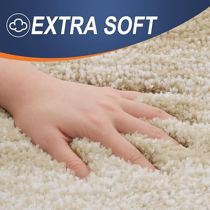OLANLY Luxury Toilet Rugs U-Shaped 24x20, Extra Soft and Absorbent Microfiber Bathroom Rugs, Non-Slip Plush Shaggy Bath Mat, Machine Wash Dry, Contour Bathroom Mats for Toilet Base, Tan