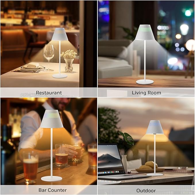Rechargeable Table Lamps, LED Cordless Lamp with 5200mAh Battery Operated Portable M1 Sunturalux Dimmable 4Color 9RGB Touch Control Bedside Night Light for Patio Restaurant Home Dinner Dining Kitchen