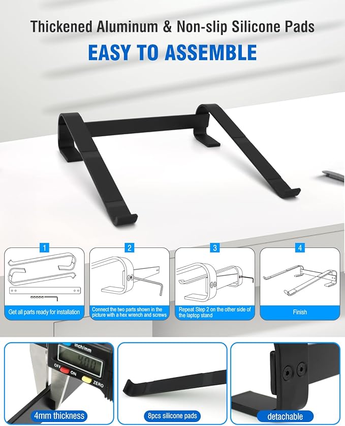 Laptop Stand for Desk, Ergonomic Aluminum Laptop Riser, Sturdy MacBook Stand, Computer Stand Compatible with 12 13.3 14.2 15.3 16.2 Inch MacBook Pro Air/Dell/HP (Black)