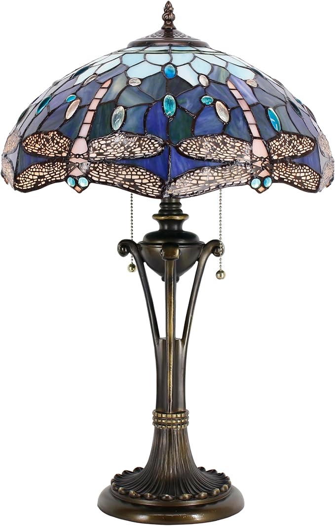 Tiffany Table Lamp Blue Stained Glass Desk Lamp 16X16X24 Inches Dragonfly Style Reading Light